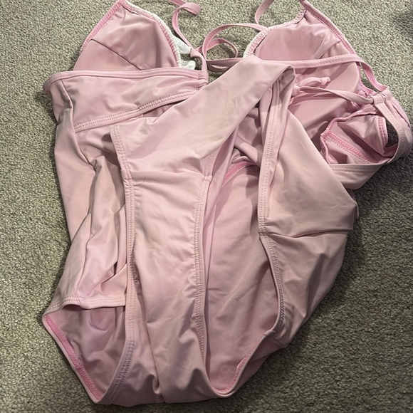 Pink Lace Trim women’s One Piece swimsuit - Picture 12 of 15